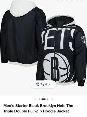STARTER Black and White Brooklyn Nets men’s Full-Zip light puffer